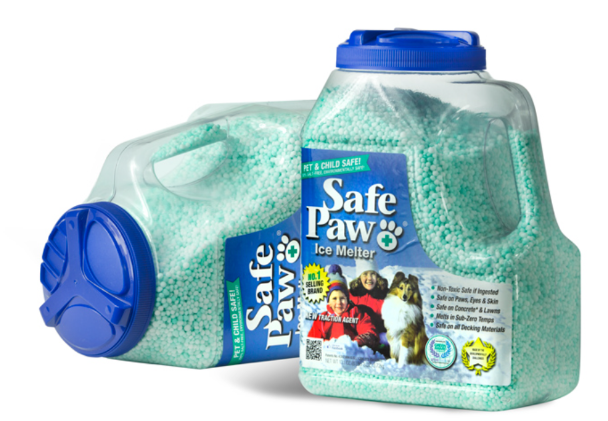 Two 8 lb. containers of Safe Paw Salt-Free Ice Melt