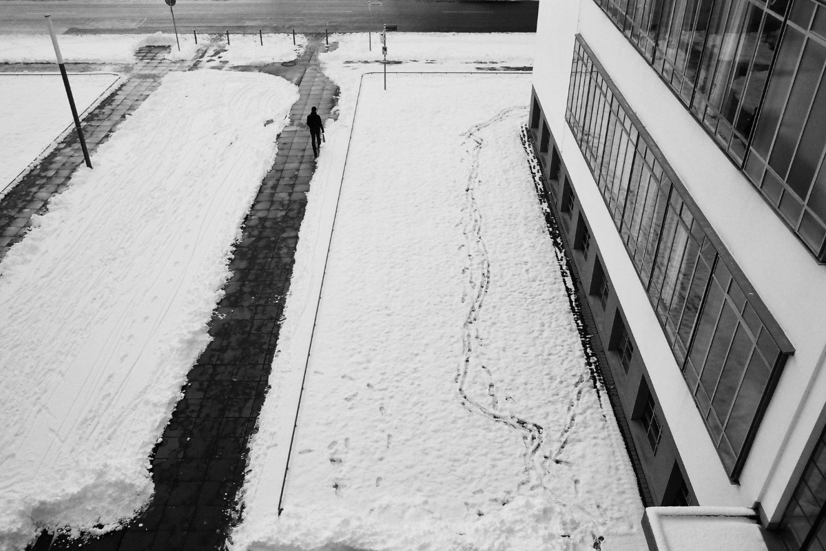 Snow outside of an office building