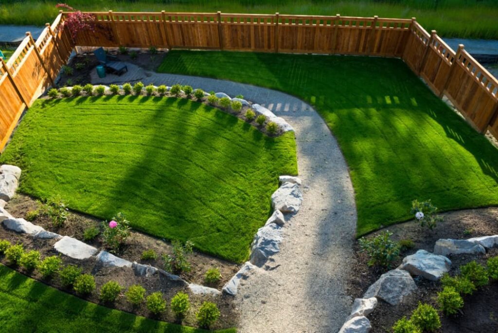 A top view of a Downers Grove landscaped backyard
