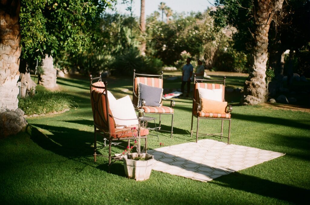 garden with chairs for picnic
