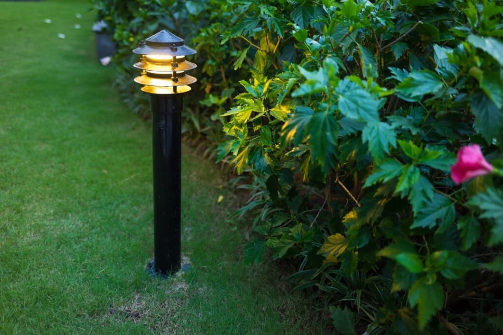 Illuminated outdoor lighting in a Naperville garden