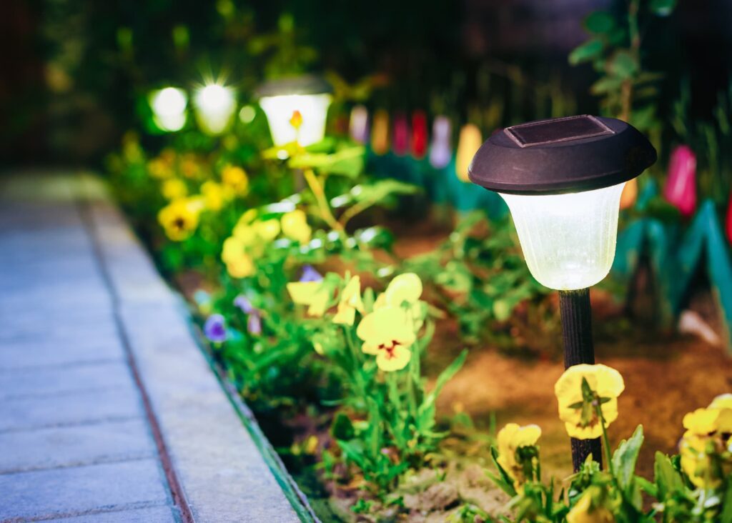 Outdoor solar lamps to illuminate the garden walkway