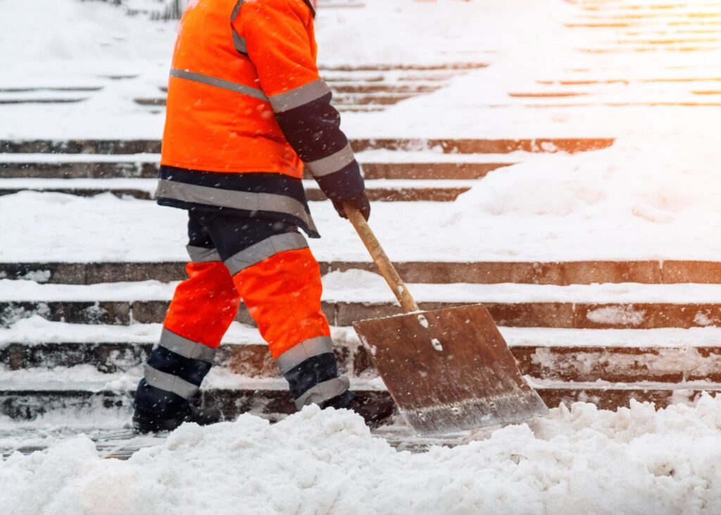 While shoveling snow, it's essential to dress warmly to prevent cold-related injuries and to take breaks if necessary.