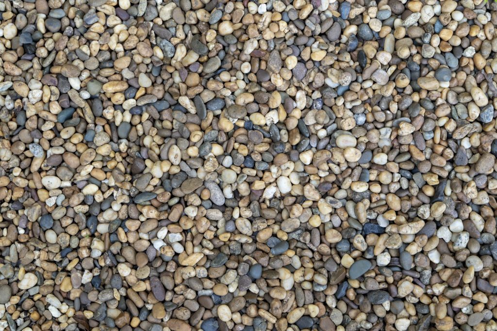 pea stones on ground.