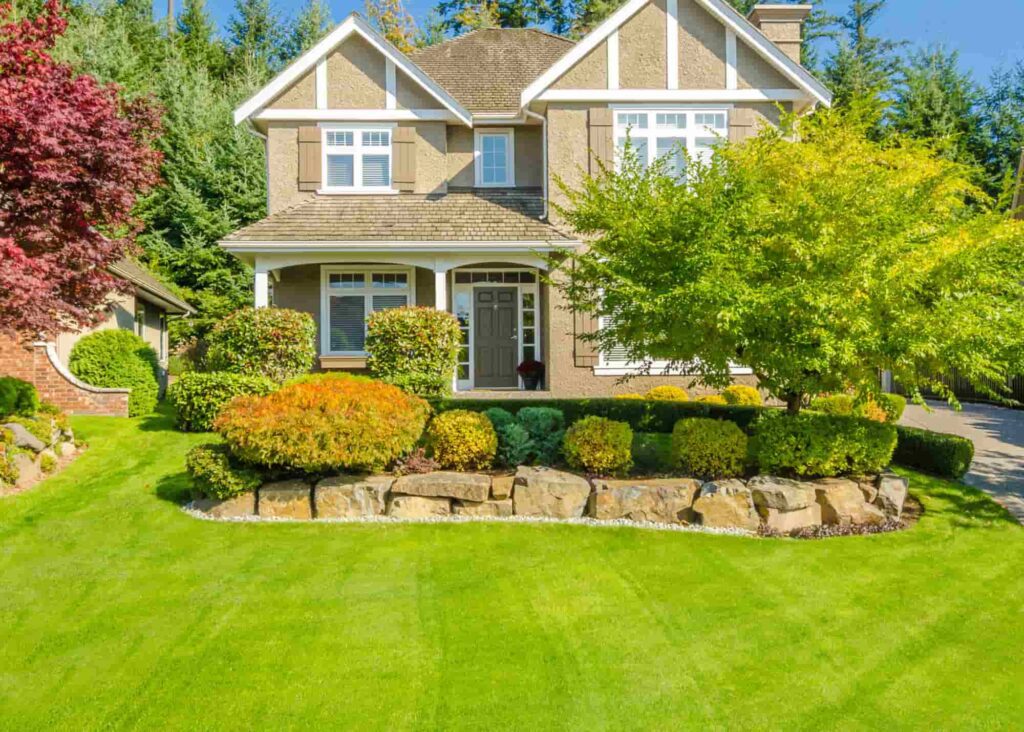 Professionally landscaped Highland Park yard with vibrant green grass.