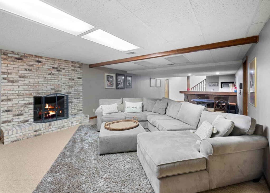 Basement transformed into a safe, dry living space after professional water damage treatment.
