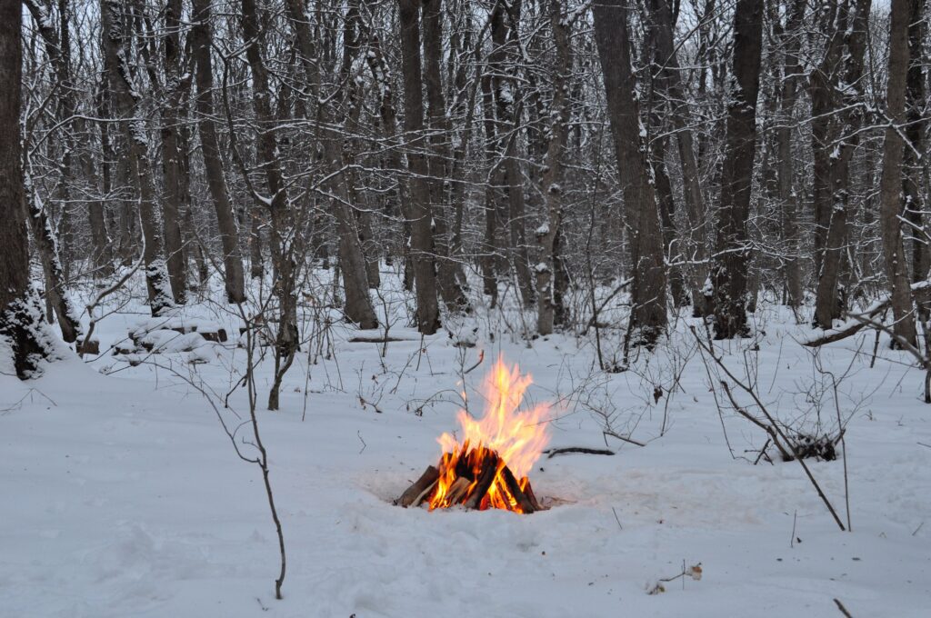 Burning fire in snow