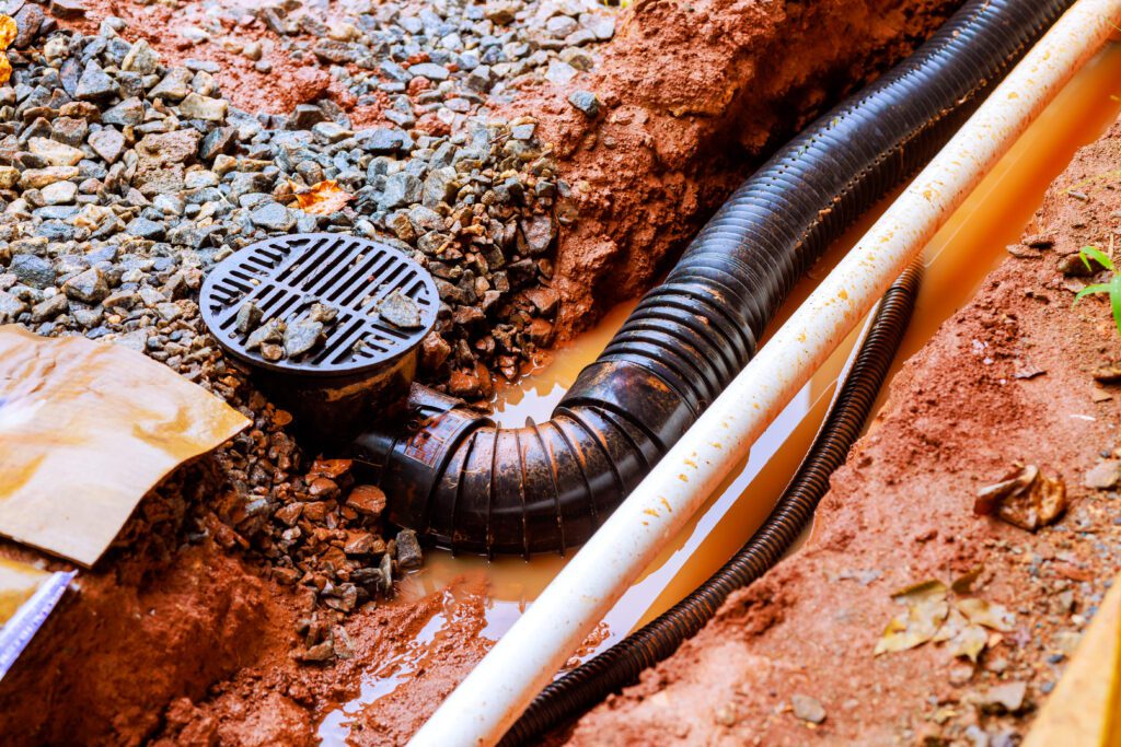Small water snow drain in winter